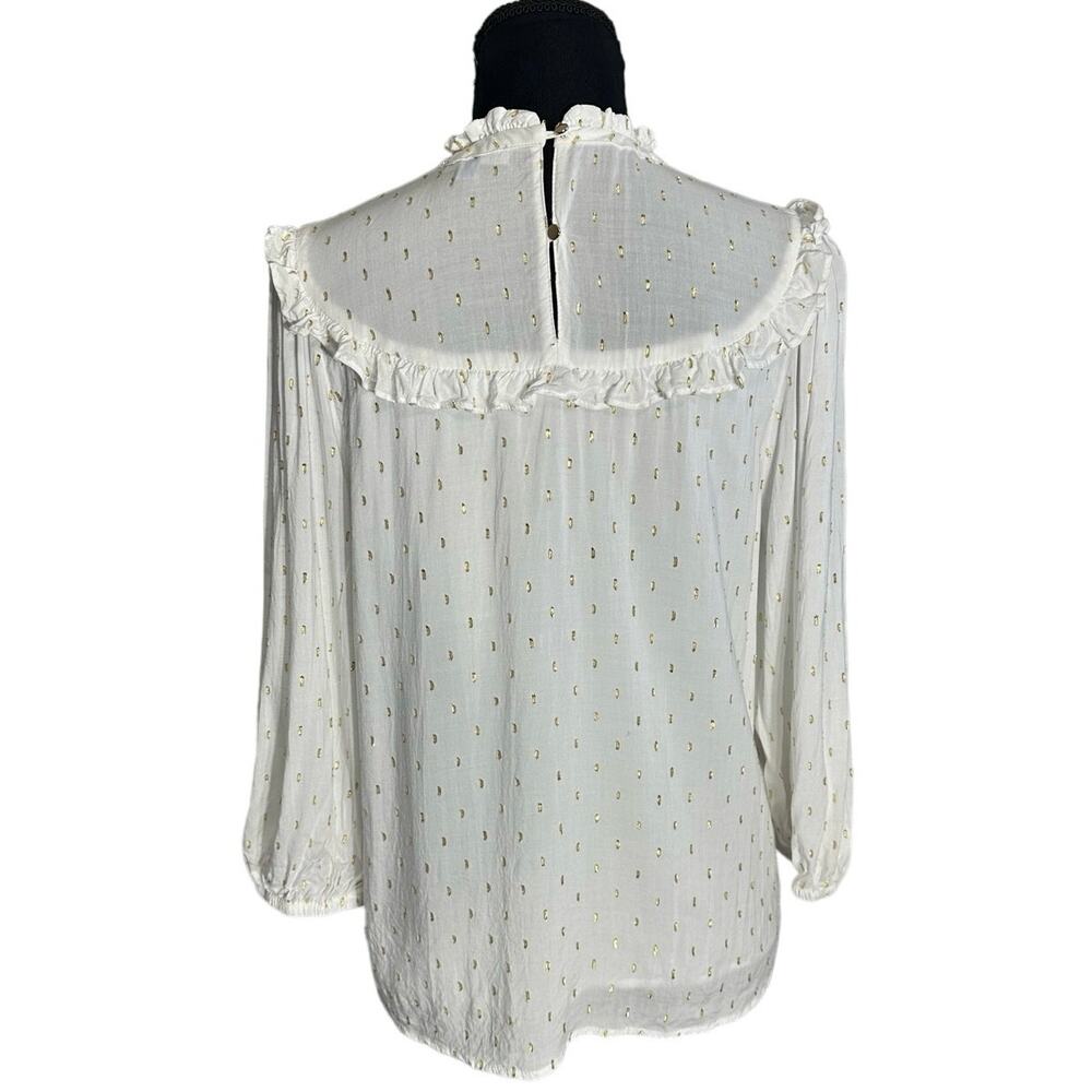 Draper James RSVP Clip Dot Blouse Womens M White Gold Metallic Mock Neck Top - Picture 3 of 11
